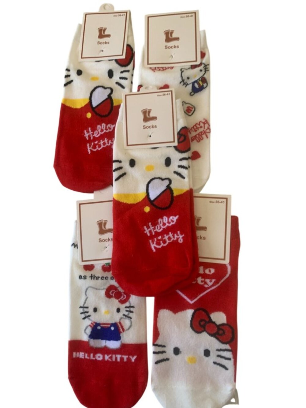 Hello Kitty Womens Socks Set Of 5 Pairs Size 36-41 Red & White Cute Casual Desig